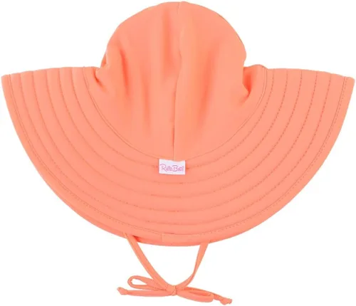 Vista 11 de RuffleButts® - Sombrero de playa con visera ancha y protección solar UPF 50+ para bebés y niñas 80% Nylon 20% Spandex, Reversible Polka Dots Banana