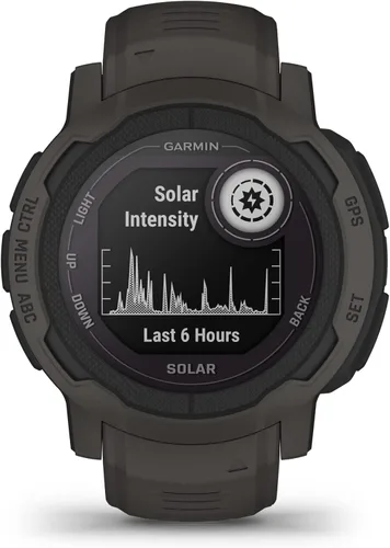 Vista 2 de Garmin Instinct 2 Solar, reloj resistente para exteriores de menor tamaño con GPS y con capacidad de carga solar, construido para todos los Grafito