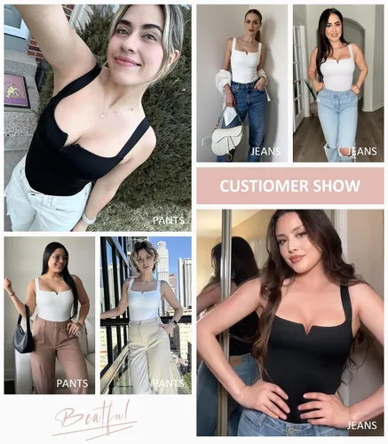 Vista 6 de FeelinGirl Body de cuello cuadrado para mujer, sin mangas, con control de abdomen, adelgazante, para salir