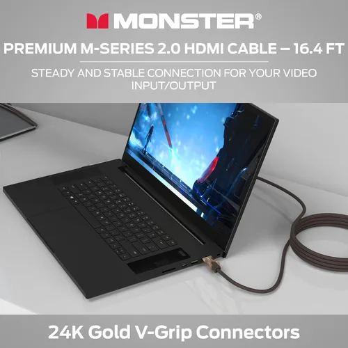Vista 5 de Monster M-Series - Cable HDMI 2.0 de alta calidad certificado 2.0, 25 Gbps de alta velocidad, 4K UHD 60Hz, chaqueta Duraflex, blindaje de triple