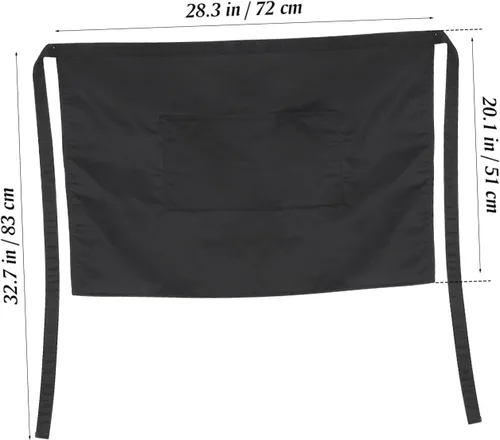Vista 8 de ULTECHNOVO Delantal de trabajo unisex para mujer y hombre, delantal de cocina con bolsillos dobles, cintura corta, color blanco, 27.6x19.3 in, Negro