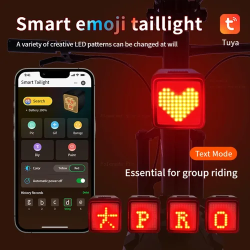 Vista 2 de TUYA - Luz trasera inteligente para bicicleta, sensor de encendido/apagado automático y freno, luz trasera de bicicleta con señal de dirección