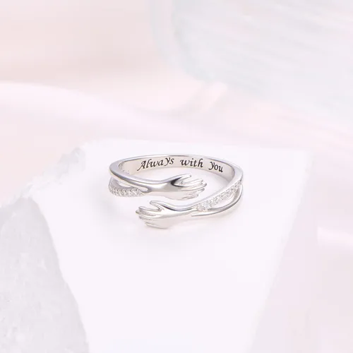 Vista 3 de Hug Ring, S925 Sterling Silver Hug Rings for Women Girl, Hugging Hand Open Promise Ring, Mothers Day Valentine's Day Birthday Gifts