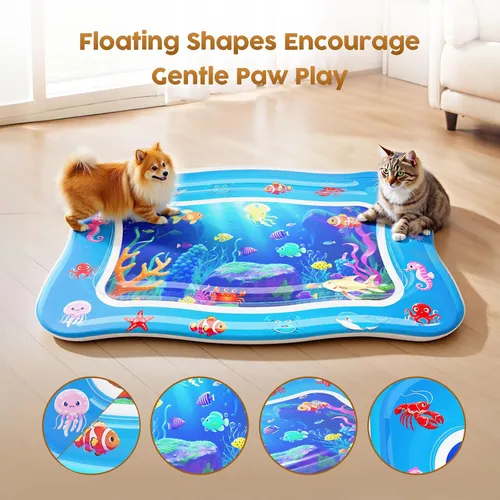 Vista 6 de Tapete de agua para gatos – Juguetes interactivos para gatos mejorados con PVC grueso de 0.028 in de grosor para refrigeración y calefacción, cama