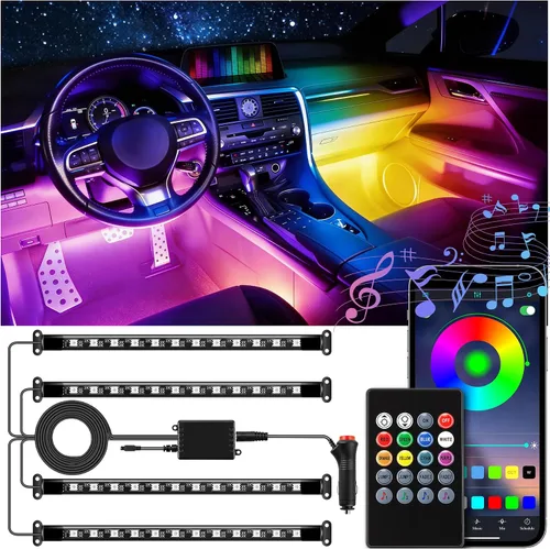 Vista 12 de LivTee Luces inteligentes para interiores de automóvil, luces LED RGB con control de aplicación, modo de música y bricolaje, diseño de 2 líneas