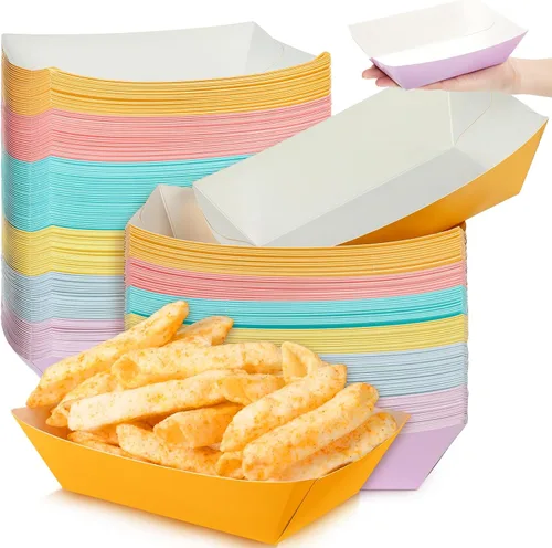 Vista 9 de Lallisa 120 bandejas de papel de 1 libra de papel para perros calientes, bandejas desechables para nachos para servir comida barcos, cartón