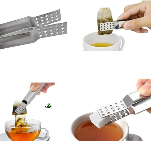 Vista 3 de Paquete de 2 exprimidores de bolsas de té de acero inoxidable, pinzas para bolsa de té de cocina, infusor de té de hierbas, soporte para bolsa