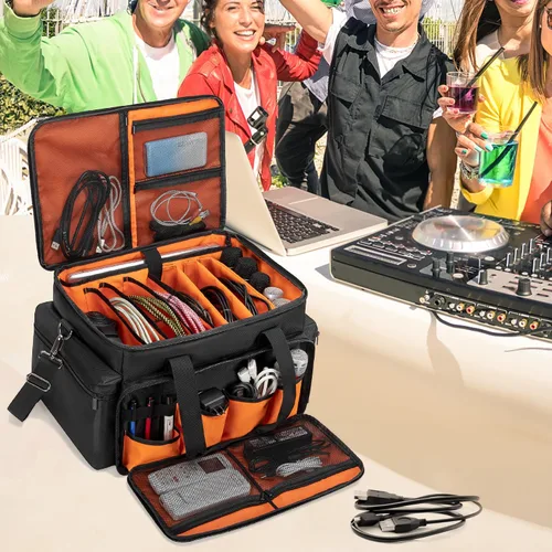 Vista 6 de Trunab Bolsa para archivos de cable DJ con divisores ajustables, funda