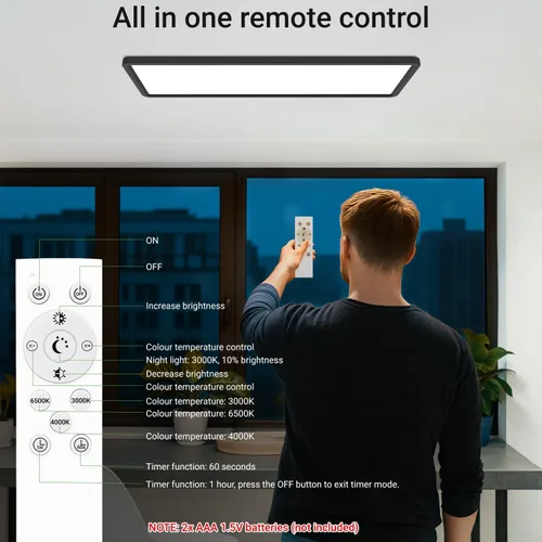 Vista 6 de zemty Luz LED de panel plano con control remoto de 22.8 x 7.8 pulgadas, 32 W, 3500 lúmenes, temperatura de color 3000 K-6500 K, lámpara de techo