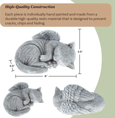 Vista 3 de Piedra Conmemorativa para Gatos - Ángel de Gatito Durmiendo en Paz, Estatua para Jardín, Recuerdo, Marcador de Tumba y Pérdida - Regalo de Simpatía