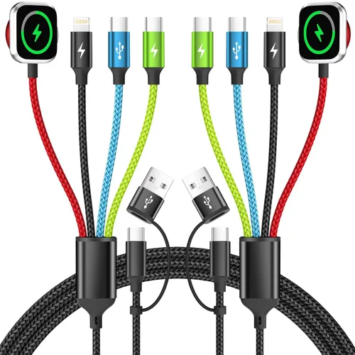 Vista 9 de Travel Essentials - Cargador de Apple Watch, doble tipo C, cable de carga múltiple 4 en 2, cargador de viaje USB A/C para múltiples dispositivos