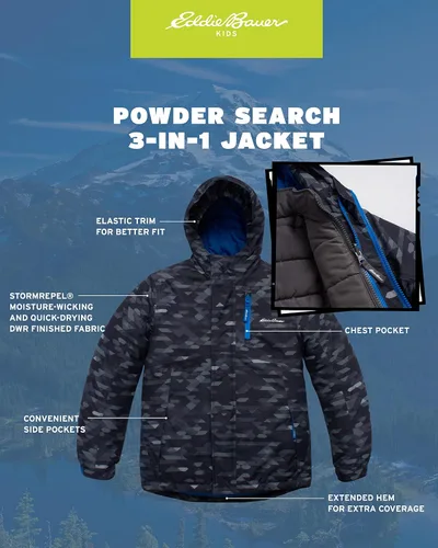 Vista 3 de Eddie Bauer Kids' Ski Jacket - Waterproof 3 in 1 Insulated Coat with Removable Shell for Boys and Girls (3-16)