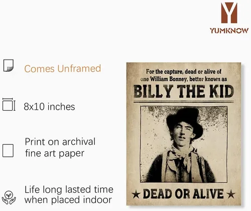 Vista 2 de Póster de Billy el Niño - Viejo Póster Se Busca del Oeste - Carteles Se Busca - Imagen de Salón del Oeste - Divertidos Pósteres Se Busca Vintage
