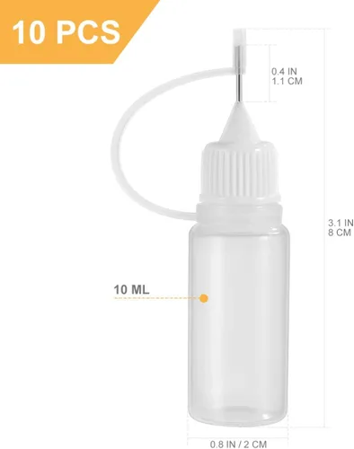 Vista 2 de EXCEART 10 botellas de pegamento con punta de aguja, 0.3 fl oz, aplicador de punta de apriete recargable de precisión, botella de plástico con aguja