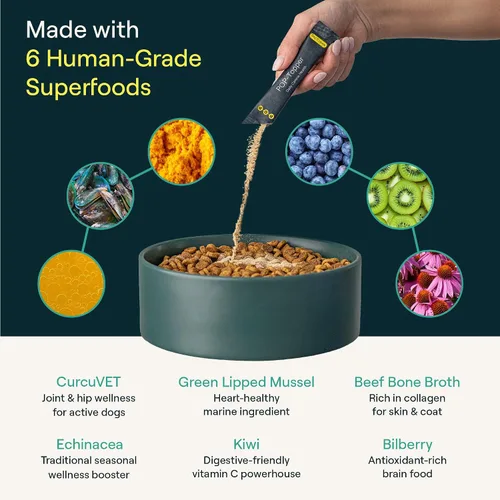 Vista 5 de POP-Topper - Comida para perros – Polvo multivitamínico para perros de 35 libras en adelante – Deliciosa base de caldo de huesos con 6
