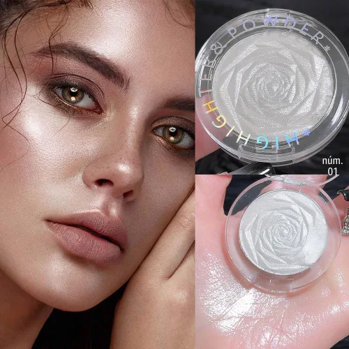 Vista 3 de evpct Iluminador facial de perla blanca y plata, maquillaje de brillo con purpurina de diamantes brillantes, paleta de sombras de ojos en polvo