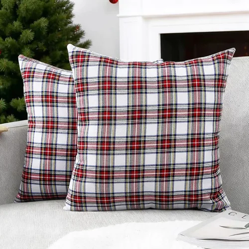 Vista 8 de Juego de 2 fundas de almohada lumbar de Navidad para exteriores de tartán Tartán lumbar marrón