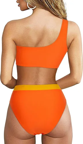 Vista 2 de MOOSLOVER Traje de baño de dos piezas con corte alto y cintura alta para mujer