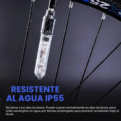 Vista 5 de 2 piezas de luces LED para rueda de bicicleta, luces impermeables para radios de bicicleta, luz de válvula de neumático de bicicleta con cambio
