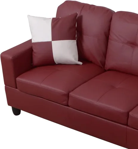 Vista 9 de Moderno sofá seccional de cuero en forma de L (rojo, orientado a la derecha)