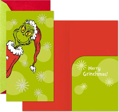 Vista 2 de Hallmark - Paquete de tarjetero para dinero de Navidad o tarjetas de regalo, El Grinch (6 tarjetas navideñas con sobres)