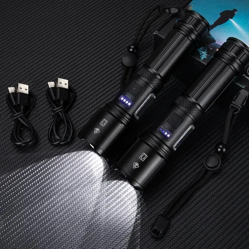 Vista 8 de Linterna recargable de 990,000 lúmenes altos, paquete de 3 luces LED con 5 modos, linterna de mano impermeable para campamento, hogar, exterior (2)