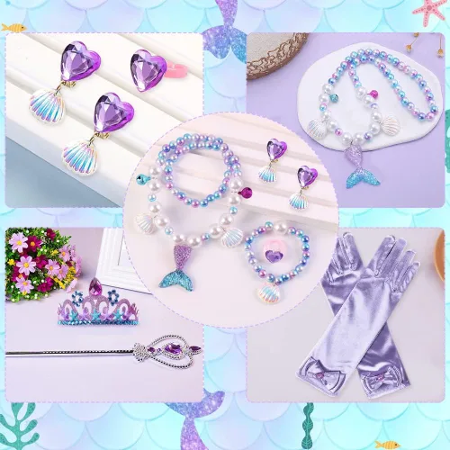 Vista 8 de TOLOYE Disfraces de princesa para niñas, ropa de vestir de princesa con accesorios para fiesta de cumpleaños, Halloween, cosplay