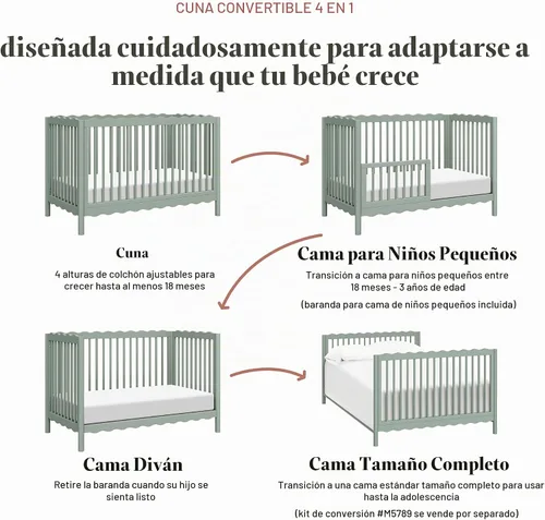 Vista 10 de Babyletto Swell - Kit de conversión de cuna 4 en 1 con cama para niños Savia Claro