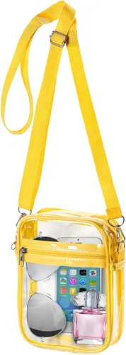 Vista 8 de WJCD Bolsa transparente aprobada para estadios, de PVC, para concierto, transparente, bolsa cruzada para mujeres, con bolsillo frontal