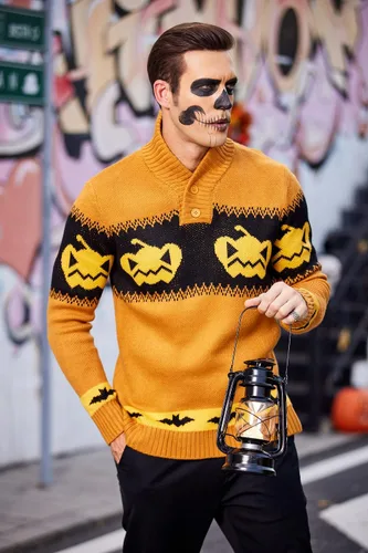 Vista 3 de COOFANDY Suéter de Navidad para hombre, suéteres de Navidad de punto feo, suéter casual con copos de nieve