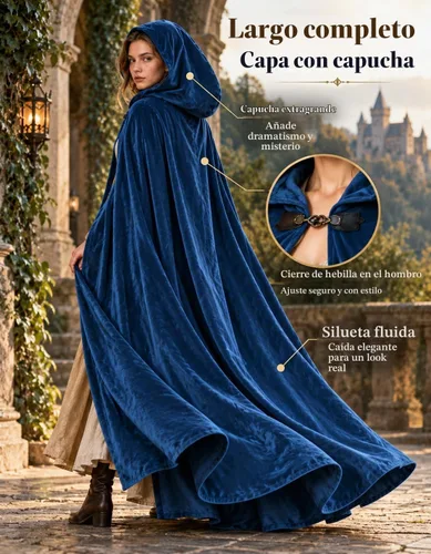 Vista 5 de JPXH Capa medieval con capucha renacentista para hombres y mujeres, disfraz de Halloween Azul