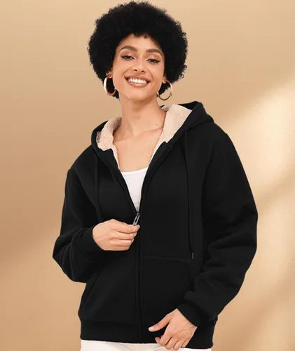 Vista 4 de SWISSWELL Sudaderas con capucha para mujer, forro polar de invierno, con cremallera completa, forro de sherpa grueso