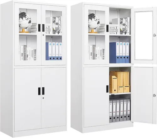 Vista 10 de Letaya Armario de almacenamiento, armario de acero de 36 pulgadas, puerta de vidrio con cerradura, 2 estantes organizadores ajustables para archivos