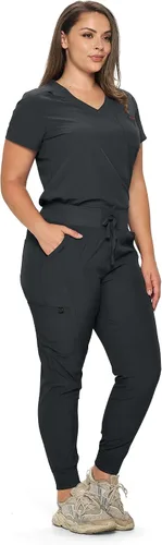 Vista 2 de MONARCH UNIFORMS Conjunto de ropa quirúrgica elástica para mujer en pantalones regulares y pequeños con parte superior para mujer