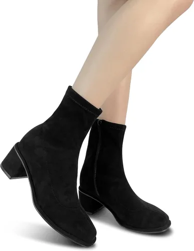 Vista 2 de Women's Ankle Boots & Booties, BEST TRENDY Sock Booties Square Toe Boots Side Zipper Square Toe Mid Chunky Heel Elastic Booties for women