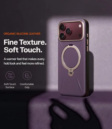 Vista 5 de TORRAS Funda de cuero para iPhone 18 Pro Max, soporte magnético 360, morado Morado borgoña.