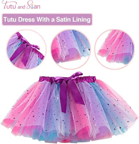 Vista 3 de Conjunto de traje de sirena Camisa vestido de tutú arco iris banda de satén diadema regalos de cumpleaños para niñas