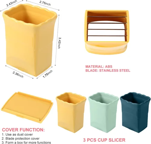 Vista 6 de 3 piezas Dokpod Cup Slicer de acero inoxidable fresa rebanadora de plátano cortadores de frutas multifuncionales suaves y verduras rebanadas