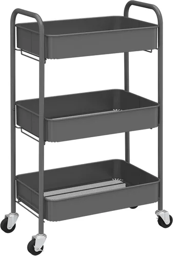 Vista 10 de CAXXA Organizador de almacenamiento de metal con ruedas de 3 niveles, carrito de utilidad móvil, carrito de cocina con ruedas giratorias