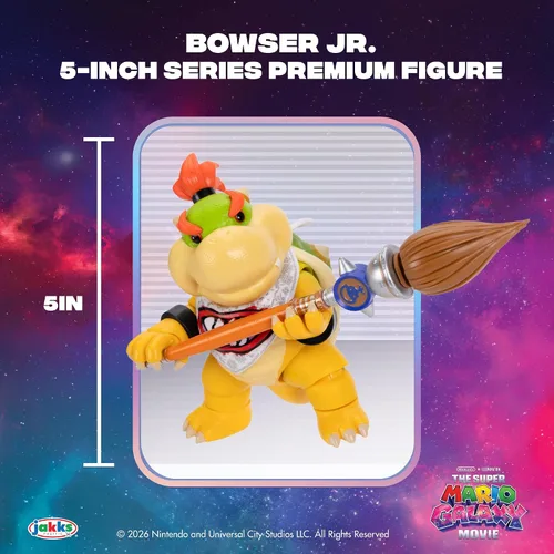 Vista 4 de Super Mario Galaxy Movie Bowser Jr., figura de acción de 5 pulgadas y pincel