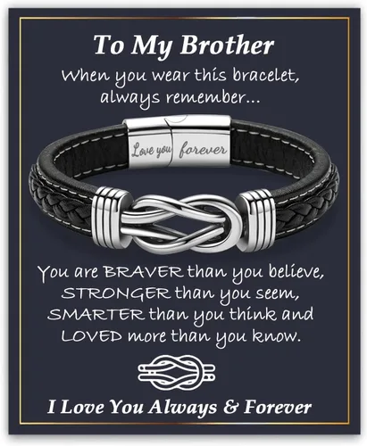 Vista 17 de Gifts for Men Infinity Leather Bracelet for Dad New Daddy Husband Boyfriend Son Grandson Brother Nephew Uncle Brown Braided Engraved Leather Jewelry
