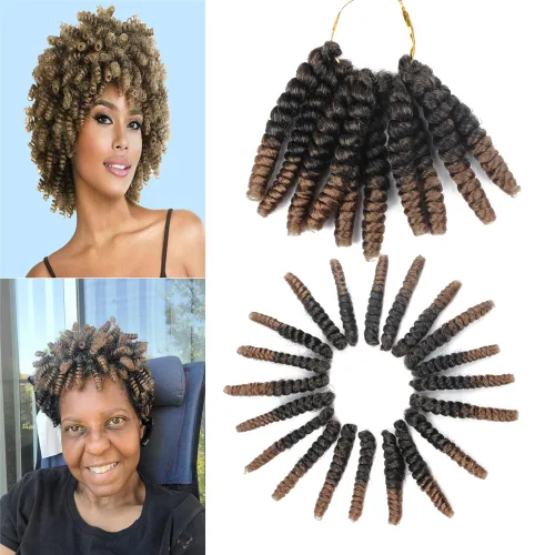 Vista 49 de Saniay - 3 paquetes de trenzas de ganchillo cortas trenzadas de ganchillo con espiral, rizos con espiral jamaicana, 20 mechones por paquete