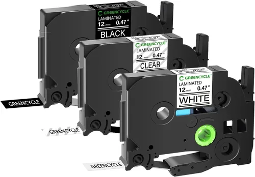 Vista 22 de GREENCYCLE Compatible para cinta de etiqueta Brother P-Touch TZe-111 TZe-211 TZe-315 6mm 0.23" laminada TZe TZ 1/4 pulgada negra sobre claro/blanco