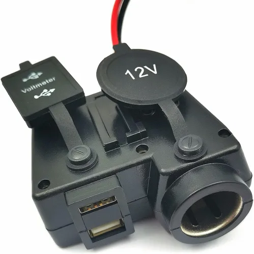 Vista 4 de DEVMO Cargador USB dual de 5 V/2.1 A, impermeable, abrazadera para manillar de motocicleta, adaptador de corriente, sistema de carga USB con enchufe