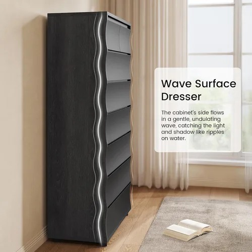 Vista 12 de Cómoda alta negra para dormitorio, cómoda de 61.1" de alto con 8 cajones, cómodas de madera y cómodas con cajones, organizadores de cajones Negro