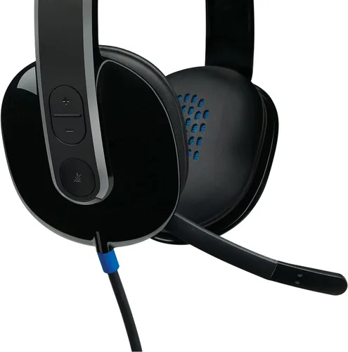 Vista 5 de Logitech H540 - Auriculares USB de alto rendimiento para Windows y Mac, certificados para Skype USB-a Plug-and-Play, Noise-Canceling Mic, On-Ear