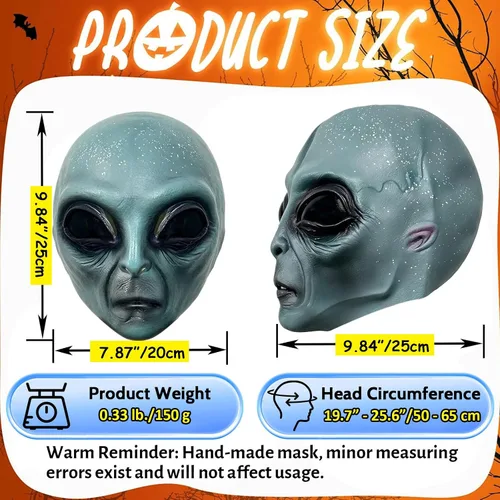 Vista 7 de Alien Mask, Scary Full Face Mask for Halloween Cosplay Costume Party Props