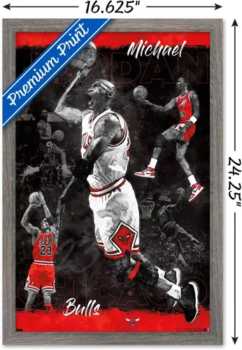 Vista 3 de Trends International Michael Jordan - Póster de pared de bosquejo, 14.725 x 22.375 pulgadas, versión enmarcada de madera de granero