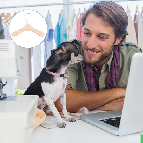 Vista 8 de Perchas de madera para mascotas, 10 unidades, para almacenamiento de ropa de perro, estante de ropa compacto y ligero para perros pequeños, perchas