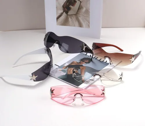 Vista 7 de Dollger Gafas de sol Y2K de moda para mujeres y hombres gafas de sol envolventes sin montura Cyber Y2k Fashion 2000 gafas escudo Negro